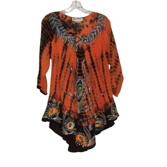 Jessica Taylor Swing Tunic One Size Boho Festival Colorful 3/4 Sleeves - Picture 3 of 6